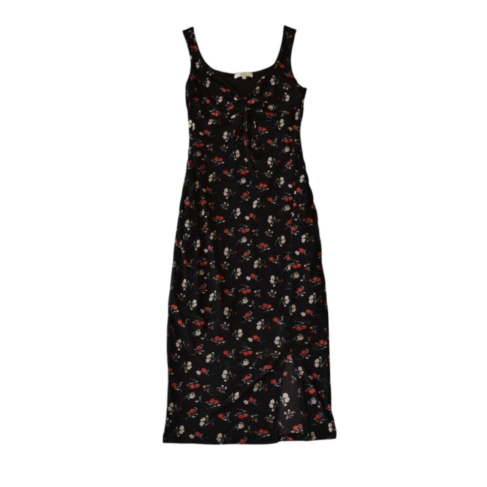 Ultra Flirt Black Floral Tie Front Midi Dress with Slit Sleeveless Medium